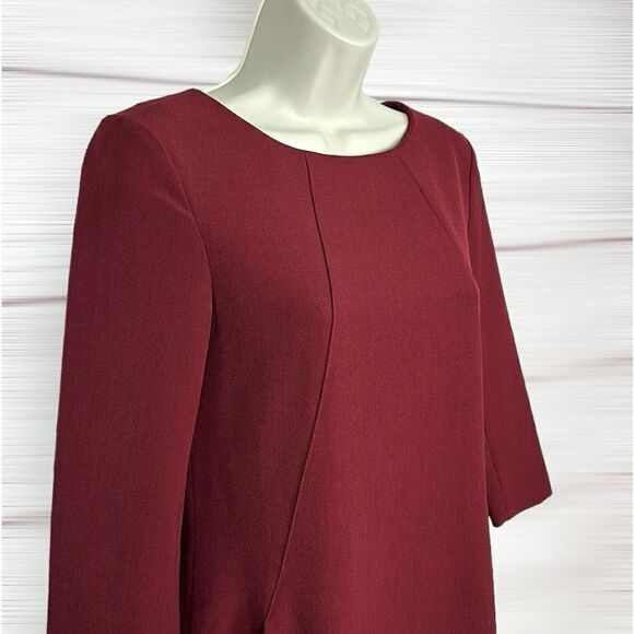 MM Lafleur Etsuko Sheath Dress Wine Burgundy 3/4 Sleeves Pockets No Belt size 2 - Picture 5 of 15